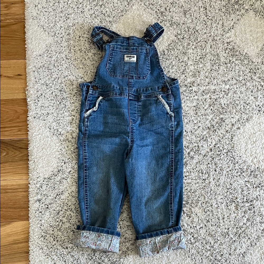 OshKosh B'gosh Kids Denim Overalls - Medium Blue with Patterned Cuff